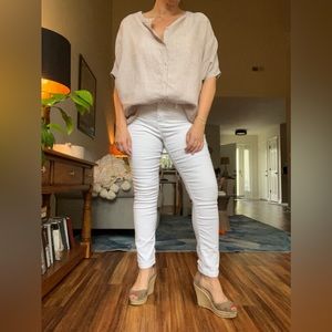 Tahari 100% linen khaki blouse size M